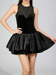 Black Sheer Sequin O-Neck Sleeveless Mini Dress
