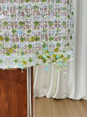 Green Floral Beaded Sequin Corset Top And Mini Skirt Set