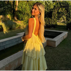 Flower Ruffles Halter Long Dress