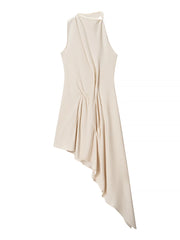 Ruched Folds Irregular Hem Tank Midi Dress