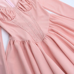 Pink Long Sleeve Pleated Ruched Corset Style Mini Dress