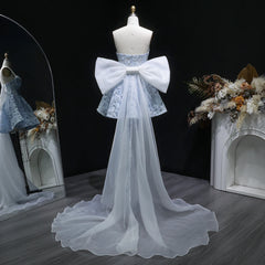 Bow Long Train Strapless Embroidered Mini Dress