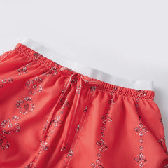 Printed Long Sleeve Tie Top And Shorts Sleepwear Set