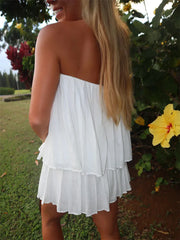 White Pleated Tube Top And Shorts Set