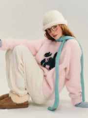 Pink Cat Knitted Sweater