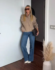 Brown Suede Zipper Cropped Jacket