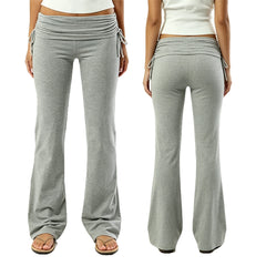 Side Drawstring Ruched Fold Over Waist Yoga Pant Flare Leggings