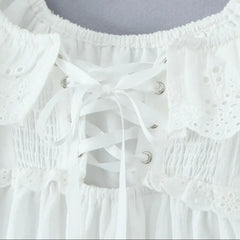 Lace Ruffles Square Collar Lantern Sleeve Mini Dress
