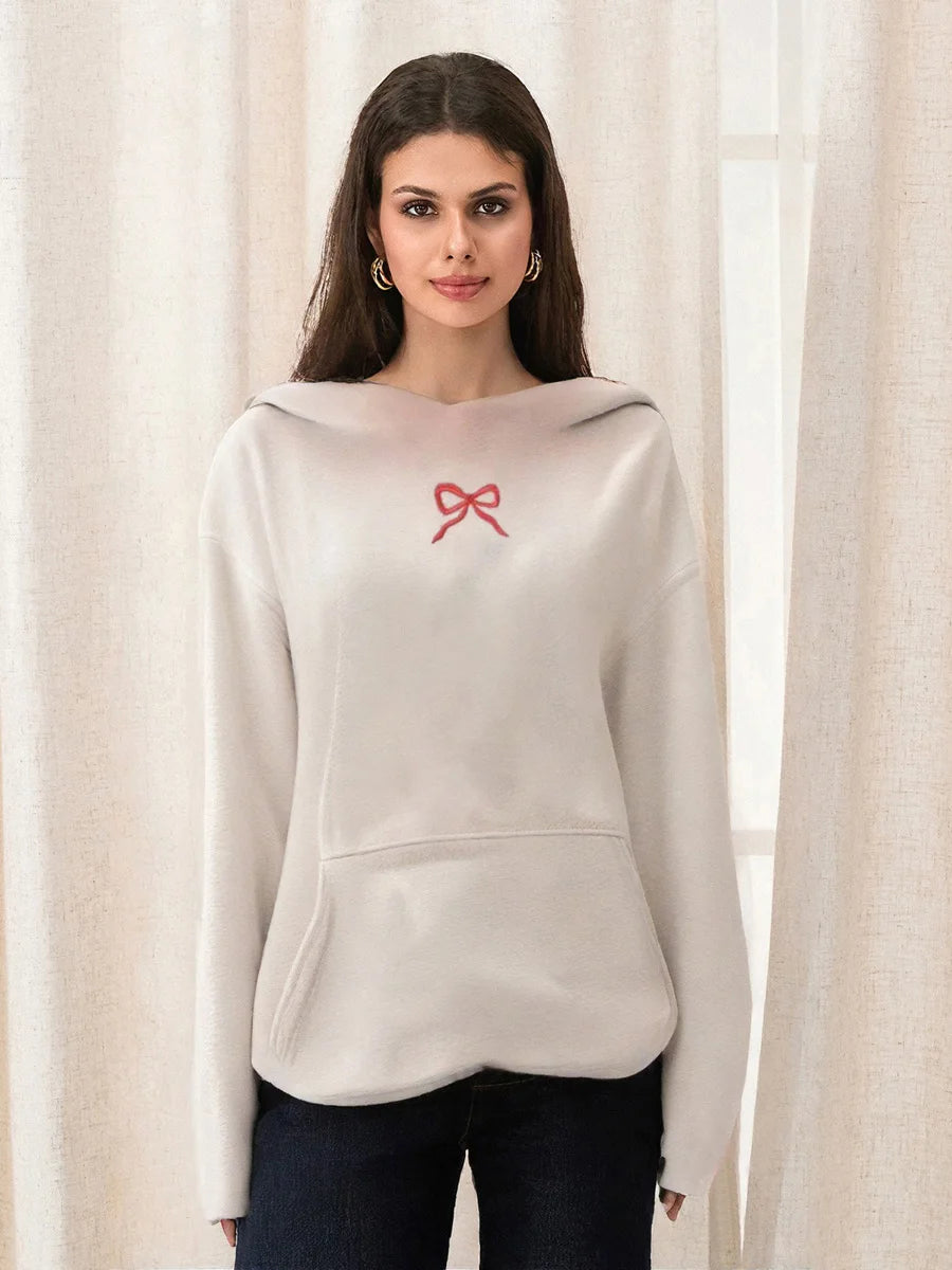 Women's bow embroidery hoodie in a loose fit.