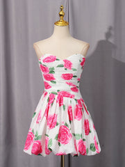 Rose Printing Mini Strapless Dress