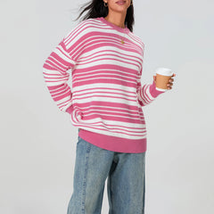 Pink Striped Crew Neck Sweater