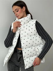 Floral Open Stitch Printed Puffer Vest