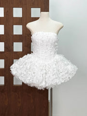 Strapless 3D Flower Appliques Frill Mini Dress