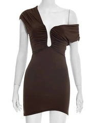 One Shoulder Asymmetric Neck Bodycon Mini Dress
