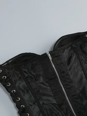 Black Lace-up Corset Top And Ruffles Split Long Skirt Set