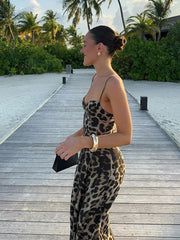 Leopard Sling Strap Long Dress