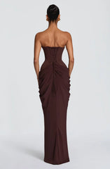 Pleated Waist Corset Strapless Lace Up Maxi Dress