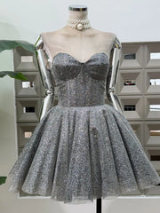 Strapless Glitter Flared Mini Dress