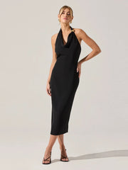 Halter Neck Metal Pin Midi Dress