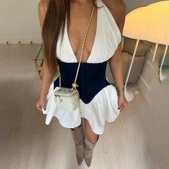 White Halter Corset Mini Dress
