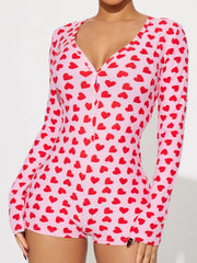 Heart Print Long Sleeve Romper