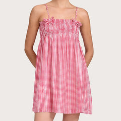 Striped Print Smocked Spaghetti Strap Babydoll Mini Dress