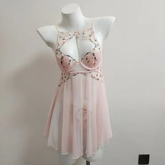 Daisy Embroidered Floral Lace Mesh Nightgown