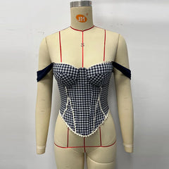 Plaid Corset Tie Back Strappy Top