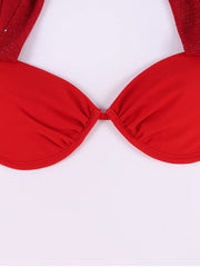 Red Bralette Rhinestone Cowl Crop Top