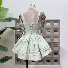 Embroidery Lace-up Crossover Strap Mini Dress