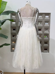 Square Neck Sleeveless Tie Up Strap Bow Mesh Midi Dress