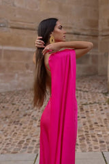 Satin Halter Drape Maxi Dress