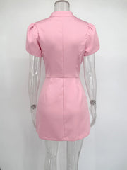 Structured High Neck Buttoned Mini Dress