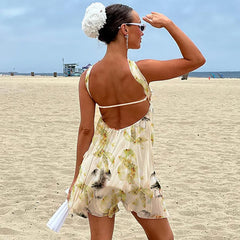 Ruffles Halter Off Shoulder 3d Flower Mini Dress
