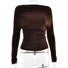 One-Shoulder Long-Sleeve Ruched Top