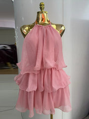 Ruffled Layred Halter Sleeveless Mini Dress