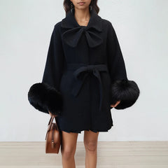 Bowknot Knitted Cape Short Coat