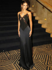 Black Lace Spaghetti Strap Maxi Dress