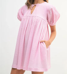 Gingham Round Neck Babydoll Mini Dress