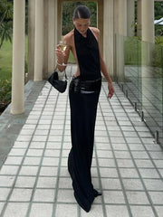 Backless Halter Sequin Patchwork Maxi Dress