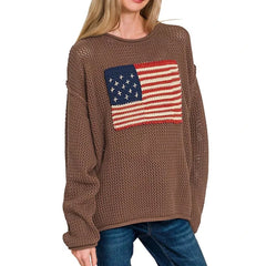 American Flag Crochet Sweater Top