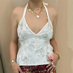 Sequin Open Back Tie Up Top