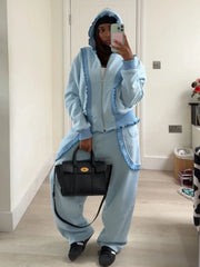 Lace Ruffle Trim Hoodie And Sweatpants Set