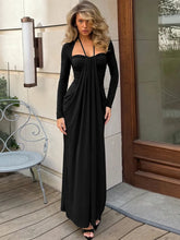 Long Sleeve Draped Tie Neck Maxi Dress