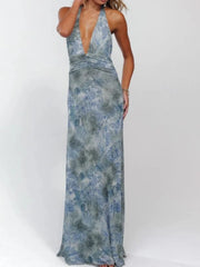 Halter Tie Up Floral Print Maxi Dress