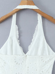 White Halter Eyelet Flare Mini Dress