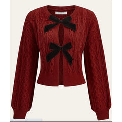 Red Bow Cable Knit Cardigan