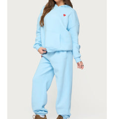 Blue Heart Print Hoodie with Sweatpants Set