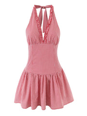 Red Plaid Halter Mini Dress