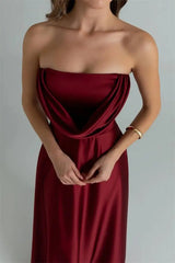 Satin Strapless Drape Maxi Gown